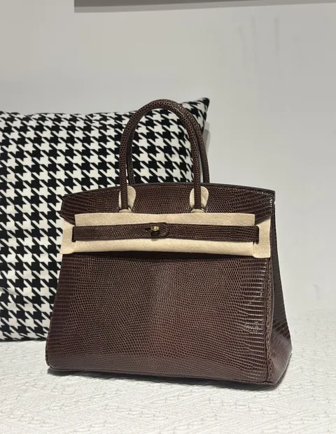 Lizard Leather Ebony 30cm Gold Hardware Top Handle Tote Bag WLB123