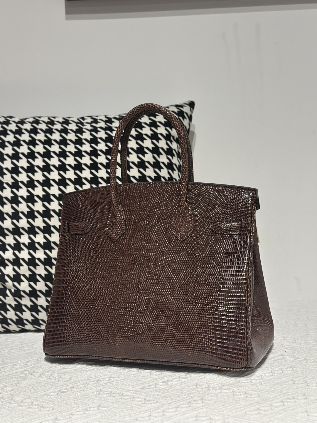Lizard Leather Ebony 30cm Gold Hardware Top Handle Tote Bag WLB123 photo 3