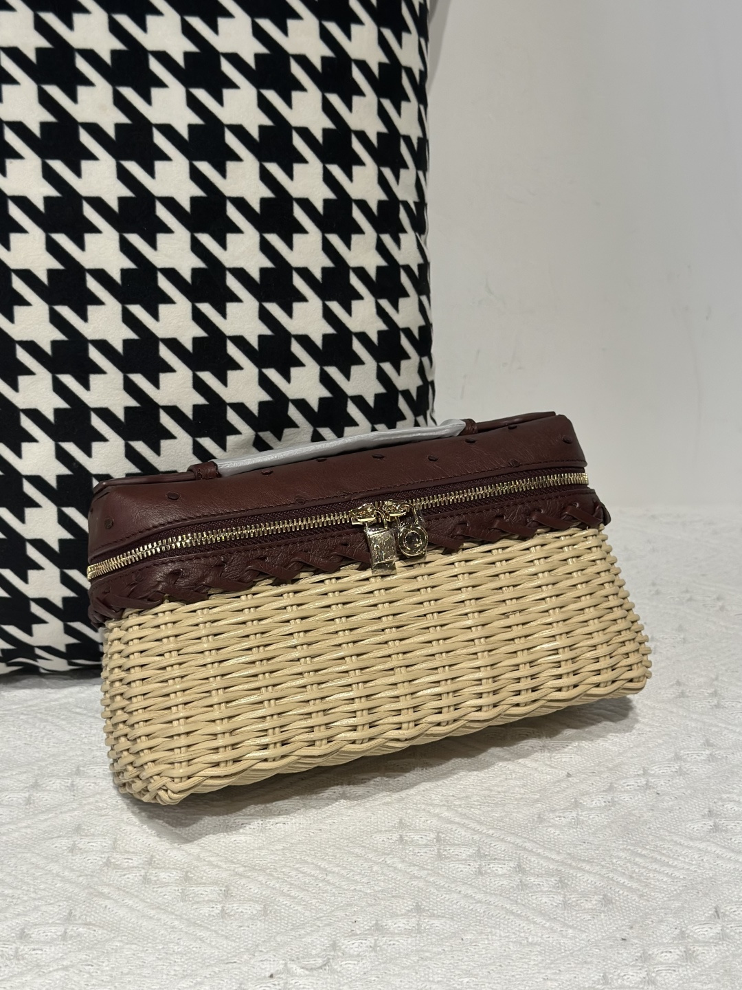 Ostrich Leather Woven 19cm Top Handle Bag WOB001 photo 2