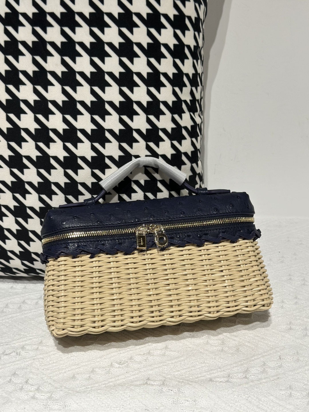 Ostrich Leather Woven 19cm Top Handle Bag WOB001 photo 4