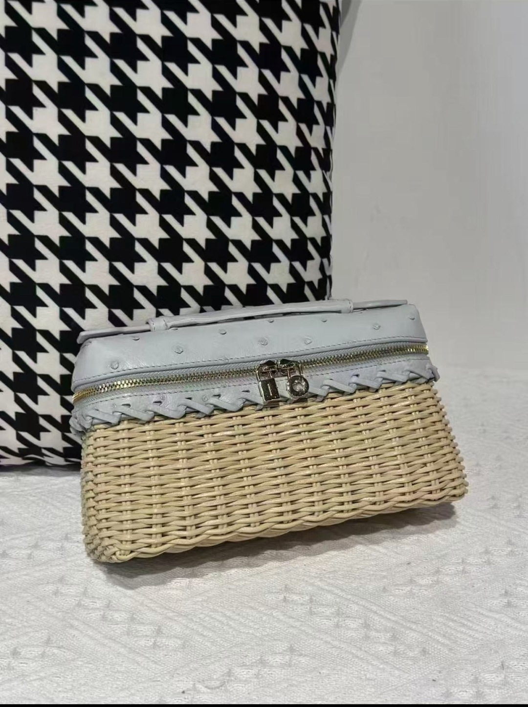 Ostrich Leather Woven 19cm Top Handle Bag WOB001 photo 7