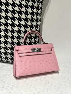 Ostrich Leather Bubble Pink Silver Hardware Series II Top Handle Bag WOB002 image 1
