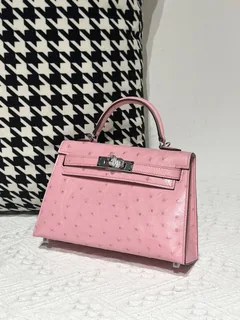 Ostrich Leather Bubble Pink Silver Hardware Series II Top Handle Bag WOB002 image 2