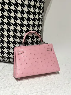 Ostrich Leather Bubble Pink Silver Hardware Series II Top Handle Bag WOB002 image 3