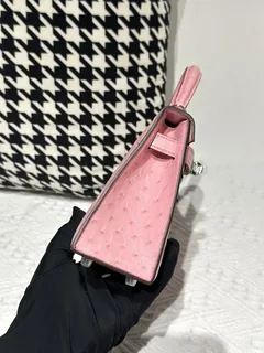 Ostrich Leather Bubble Pink Silver Hardware Series II Top Handle Bag WOB002 image 5