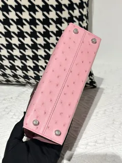 Ostrich Leather Bubble Pink Silver Hardware Series II Top Handle Bag WOB002 image 6