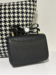 Ostrich Leather Black 23cm Gold Hardware Flap Shoulder Bag WOB004 image 3