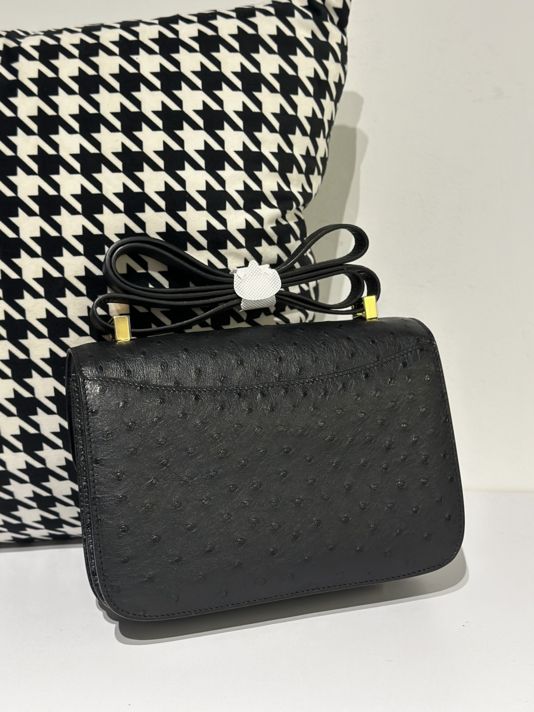 Ostrich Leather Black 23cm Gold Hardware Flap Shoulder Bag WOB004 image 3