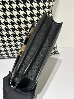Ostrich Leather Black 23cm Gold Hardware Flap Shoulder Bag WOB004 image 6