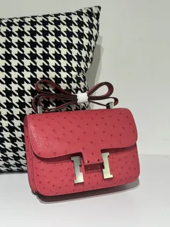 Ostrich Leather Candy Pink 23cm Silver Hardware Flap Shoulder Bag WOB005 image 1