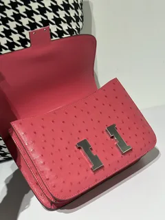 Ostrich Leather Candy Pink 23cm Silver Hardware Flap Shoulder Bag WOB005 image 2