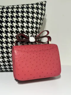 Ostrich Leather Candy Pink 23cm Silver Hardware Flap Shoulder Bag WOB005 image 3