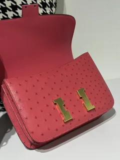 Ostrich Leather Candy Pink 23cm Gold Hardware Flap Shoulder Bag WOB006 image 2