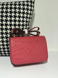 Ostrich Leather Candy Pink 23cm Gold Hardware Flap Shoulder Bag WOB006 image 3