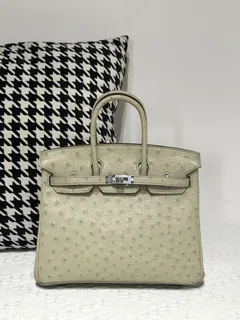 Ostrich Leather Sage Green 25cm Silver Hardware Top Handle Tote Bag WOB010 image 1
