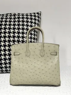 Ostrich Leather Sage Green 25cm Silver Hardware Top Handle Tote Bag WOB010 image 3