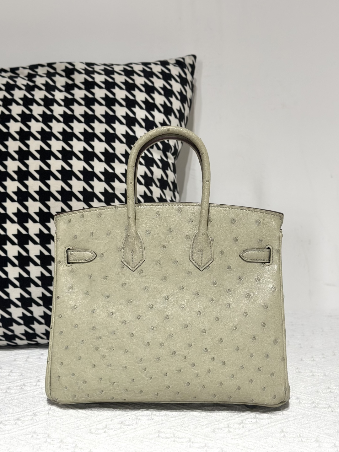 Ostrich Leather Sage Green 25cm Silver Hardware Top Handle Tote Bag WOB010 photo 3