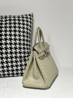 Ostrich Leather Sage Green 25cm Silver Hardware Top Handle Tote Bag WOB010 image 5