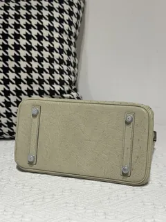 Ostrich Leather Sage Green 25cm Silver Hardware Top Handle Tote Bag WOB010 image 6