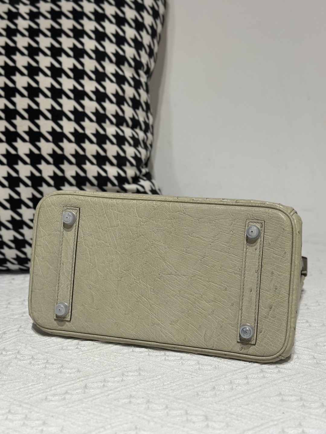 Ostrich Leather Sage Green 25cm Silver Hardware Top Handle Tote Bag WOB010 photo 6
