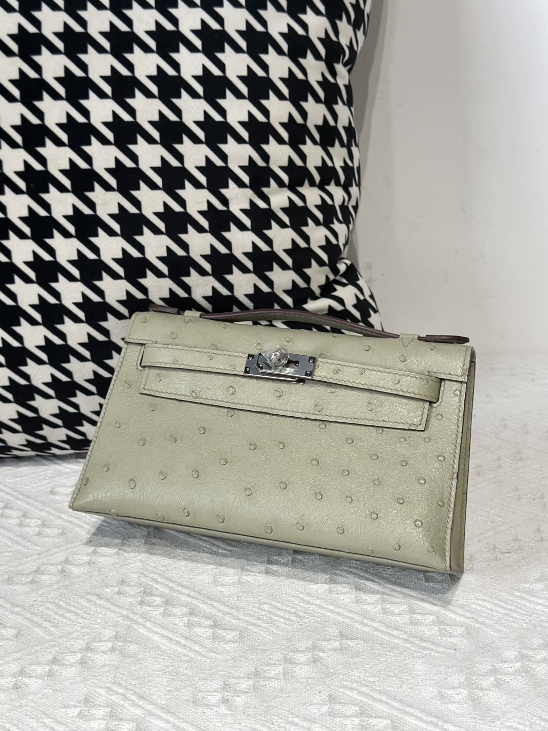 Ostrich Leather Sage Green Silver Hardware Series I Flap Shoulder Bag WOB011 photo 2