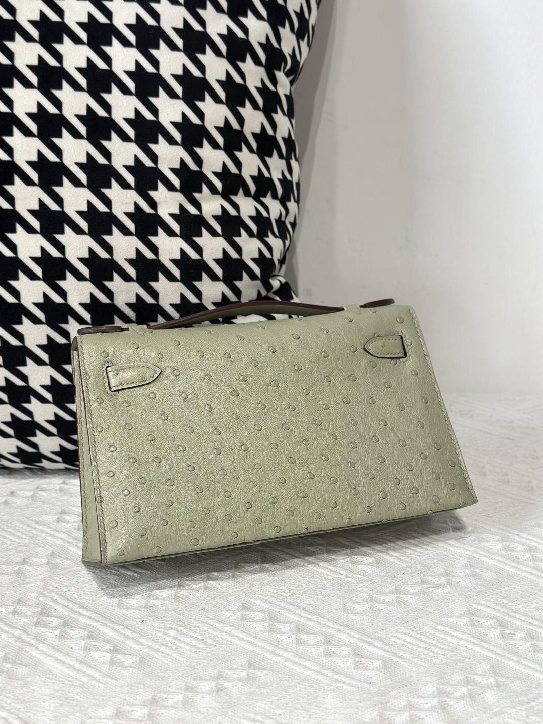 Ostrich Leather Sage Green Silver Hardware Series I Flap Shoulder Bag WOB011 photo 3