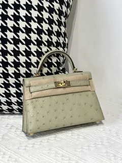 Ostrich Leather Sage Green Gold Hardware Series II Top Handle Bag WOB012 image 1