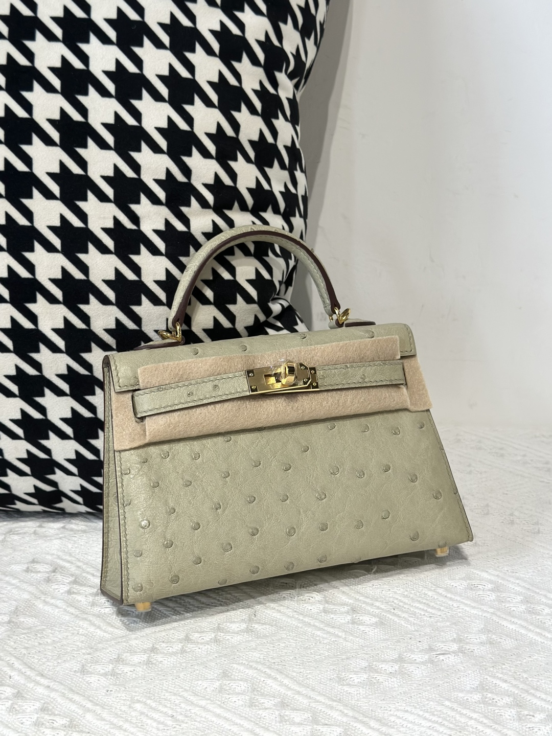 Ostrich Leather Sage Green Gold Hardware Series II Top Handle Bag WOB012