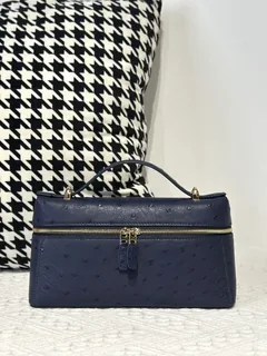 Ostrich Leather Royal Blue Gold Hardware Top Handle Bag WOB015 image 1