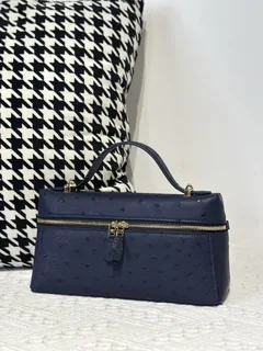 Ostrich Leather Royal Blue Gold Hardware Top Handle Bag WOB015 image 2