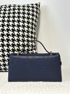 Ostrich Leather Royal Blue Gold Hardware Top Handle Bag WOB015 image 3