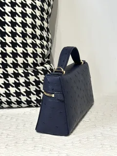 Ostrich Leather Royal Blue Gold Hardware Top Handle Bag WOB015 image 4