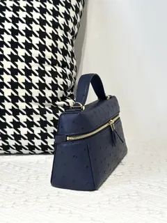 Ostrich Leather Royal Blue Gold Hardware Top Handle Bag WOB015 image 5