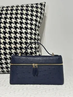 Ostrich Leather Royal Blue Gold Hardware Top Handle Bag WOB017 image 1