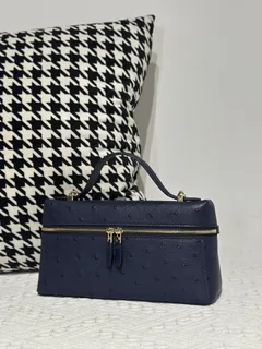 Ostrich Leather Royal Blue Gold Hardware Top Handle Bag WOB017 image 2