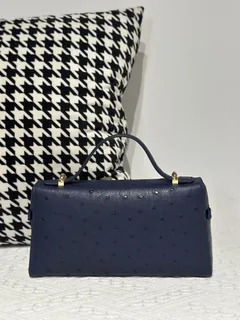 Ostrich Leather Royal Blue Gold Hardware Top Handle Bag WOB017 image 3