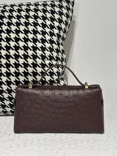 Ostrich Leather Brown Gold Hardware Top Handle Bag WOB018 image 3