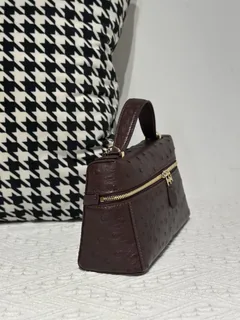 Ostrich Leather Brown Gold Hardware Top Handle Bag WOB018 image 5
