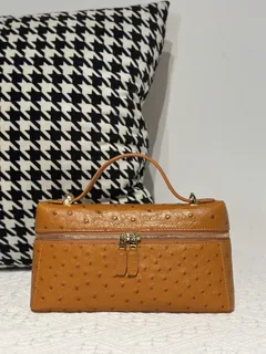 Ostrich Leather Golden Brown Gold Hardware Top Handle Bag WOB019 image 1