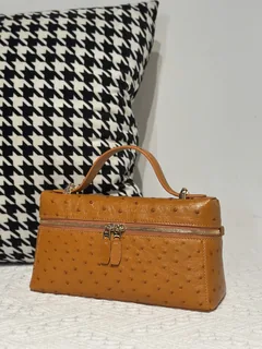 Ostrich Leather Golden Brown Gold Hardware Top Handle Bag WOB019 image 2