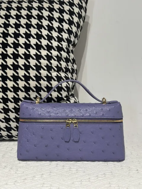 Ostrich Leather Lavender Purple Gold Hardware Top Handle Bag WOB020