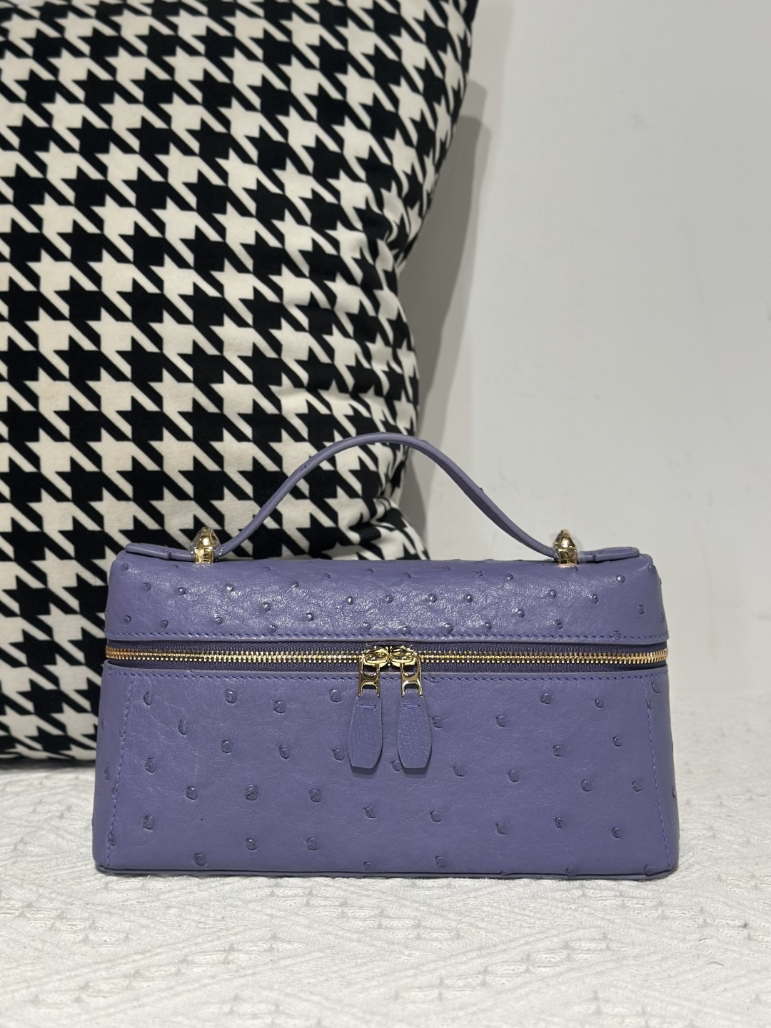 Ostrich Leather Lavender Purple Gold Hardware Top Handle Bag WOB020