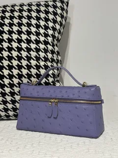 Ostrich Leather Lavender Purple Gold Hardware Top Handle Bag WOB020 image 2