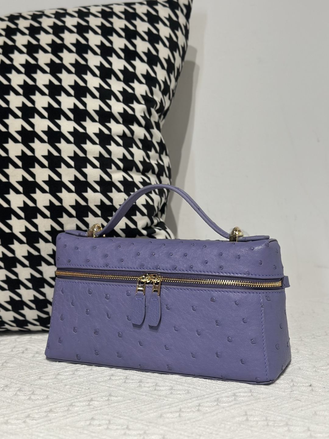 Ostrich Leather Lavender Purple Gold Hardware Top Handle Bag WOB020 photo 2