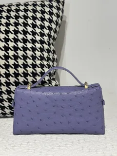 Ostrich Leather Lavender Purple Gold Hardware Top Handle Bag WOB020 image 3