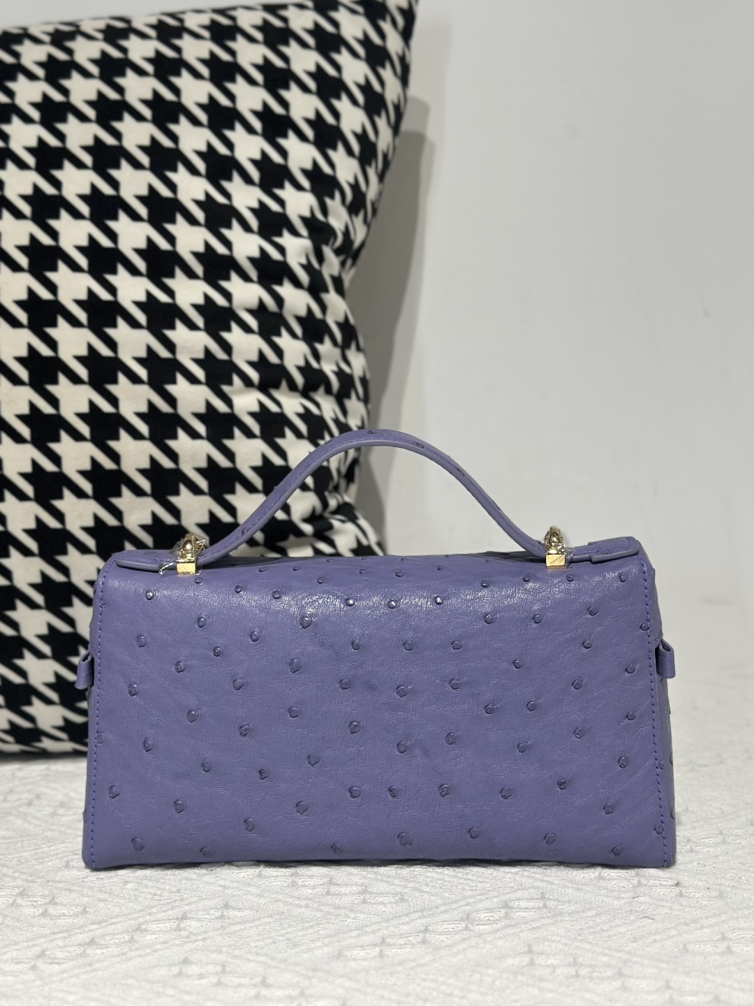 Ostrich Leather Lavender Purple Gold Hardware Top Handle Bag WOB020 photo 3