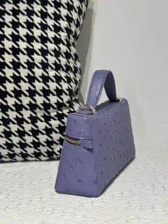 Ostrich Leather Lavender Purple Gold Hardware Top Handle Bag WOB020 image 4