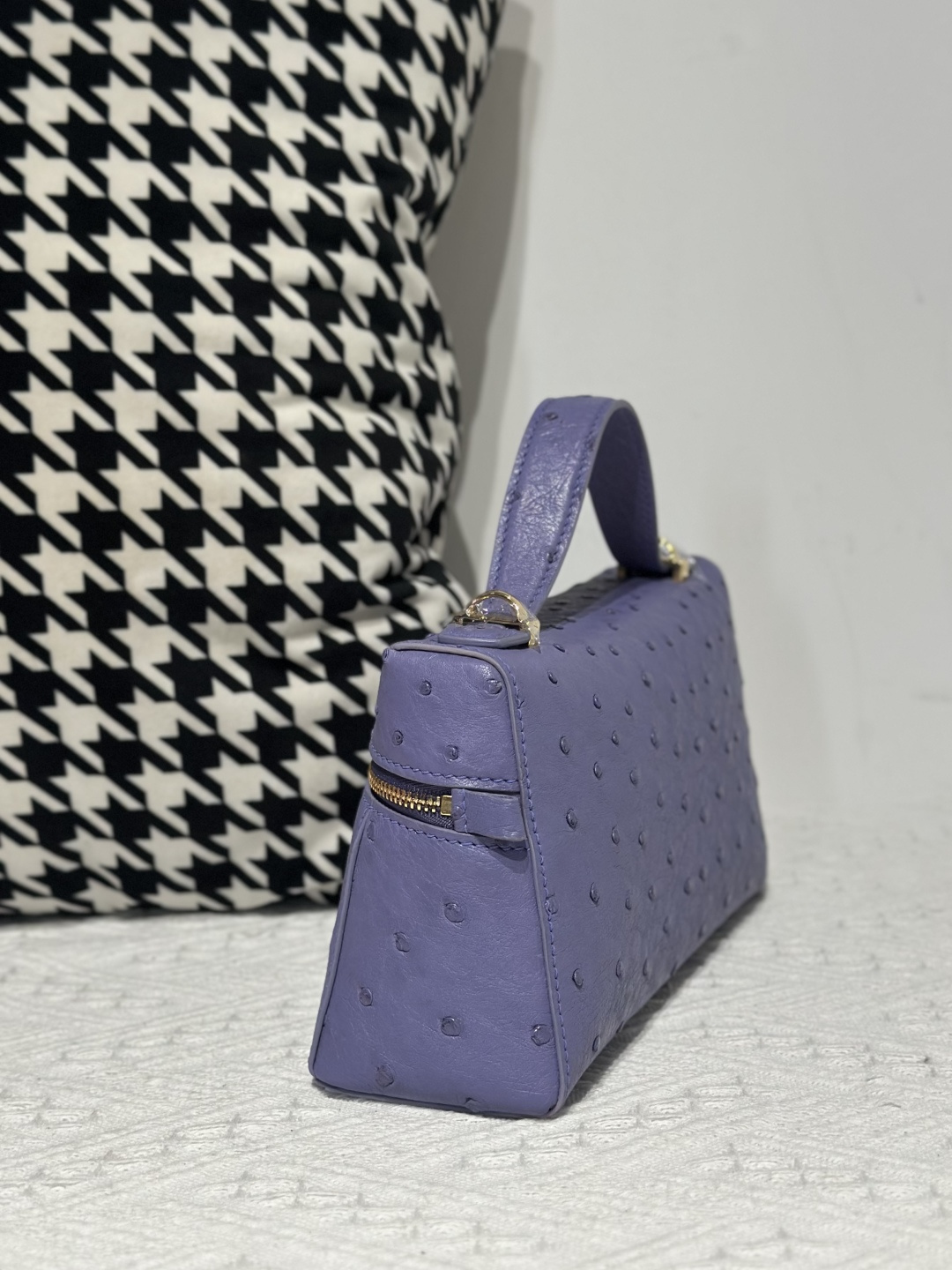 Ostrich Leather Lavender Purple Gold Hardware Top Handle Bag WOB020 photo 4
