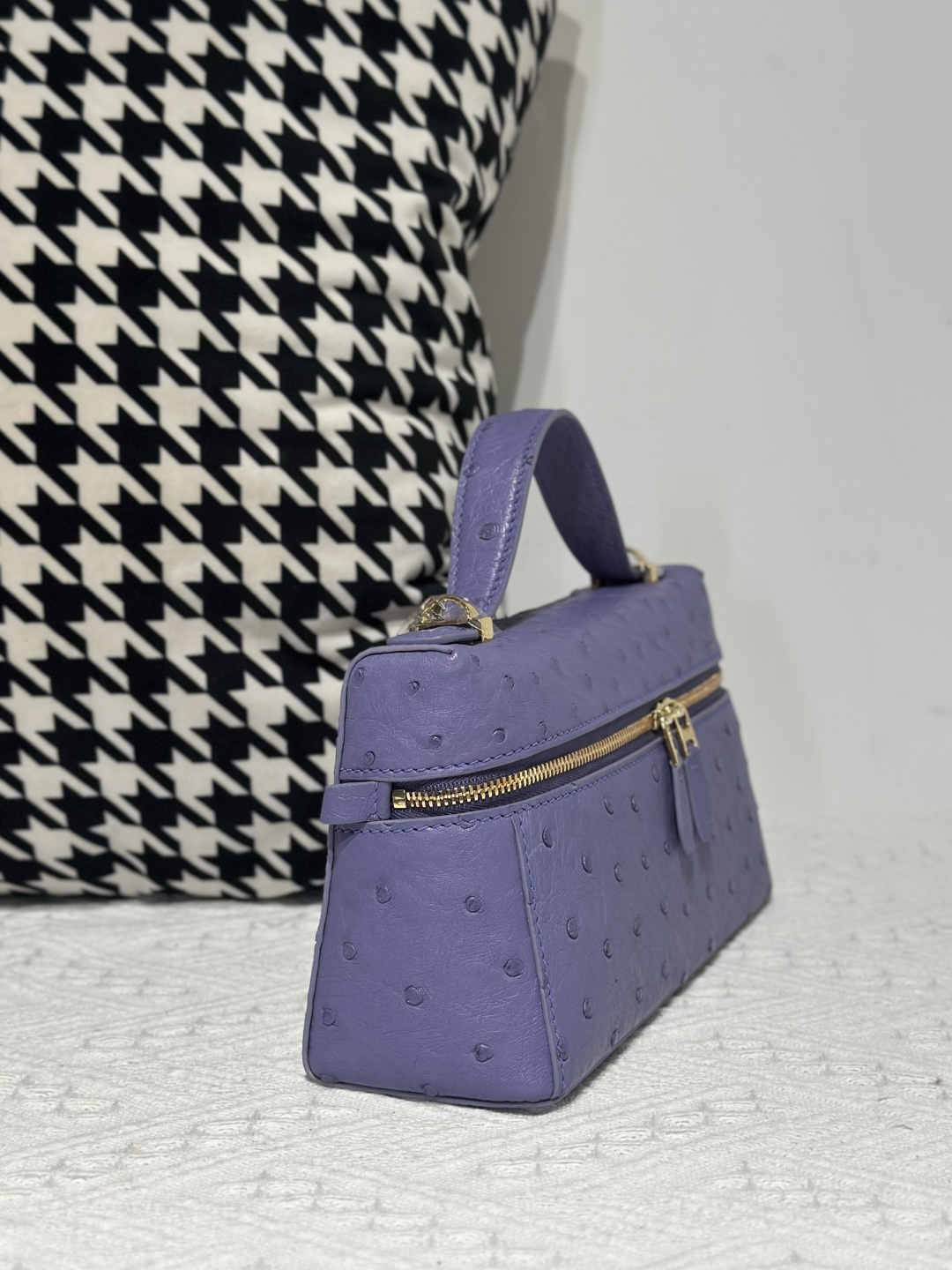 Ostrich Leather Lavender Purple Gold Hardware Top Handle Bag WOB020 photo 5