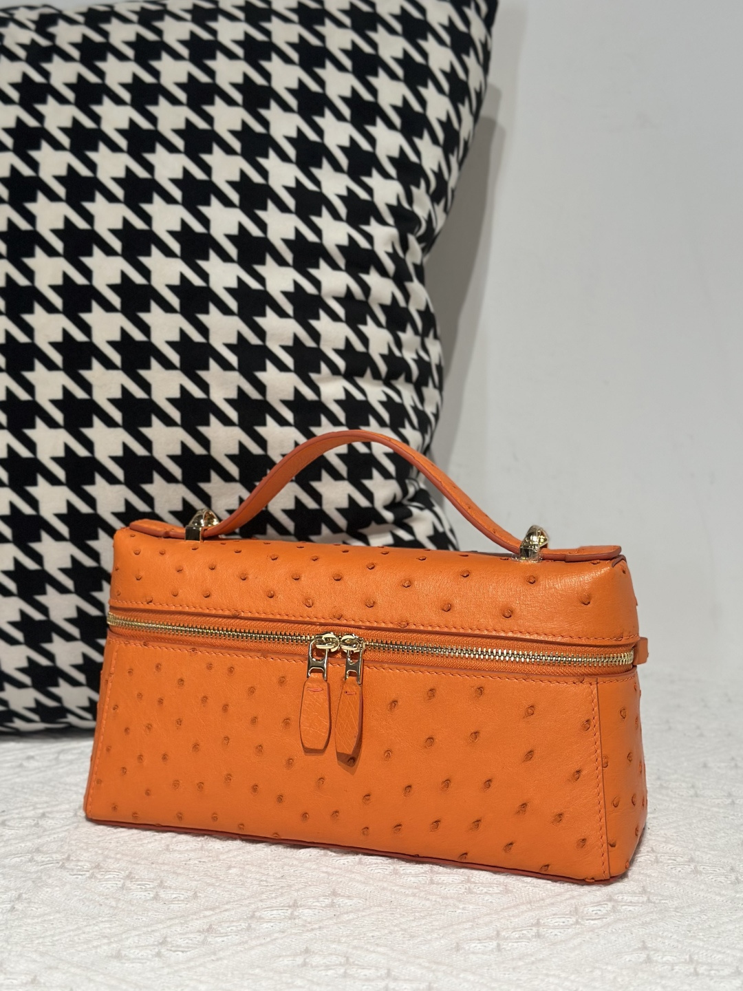 Ostrich Leather Orange Gold Hardware Top Handle Bag WOB021 photo 2